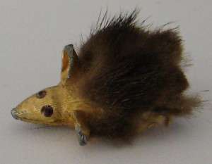 Figural Goldtone Mouse Lapel Pin Brooch Mink Fur Red Crystal Eye 