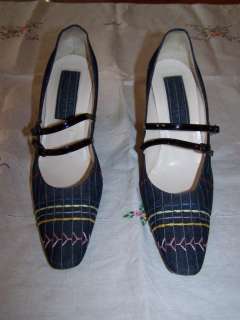 Christian Lacroix Italian Denim Embroidered & Patent Leather Mary Jane 