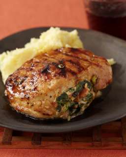 Stuffed Grilled Boneless Pork Chops with Hickory Bacon, Smoked Gouda 