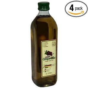 Kusha Grapeola, Grape Seed Oil, 1 Liter Glass Bottle (Pack of 4)