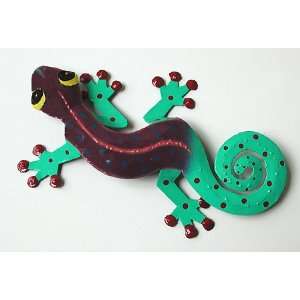 Painted Metal Gecko Wall Decor   Turquoise & Purple  Tropical Design 8 
