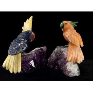  Gemstone Birds on Amethyst Base (blue and orange)