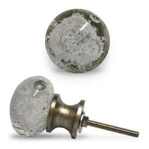  Set of 3 Clear Round Glass Cabinet Knobs with Air Bubbles 