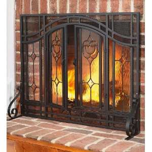  Small Two Door Floral Fireplace Screen with Beveled Glass 