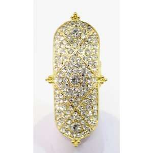  eli k Gold Plate & Clear Crystals Long Deco Stretch Ring 