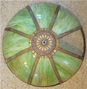   mission bungalow green SLAG stained bent glass LAMP SHADE frame  