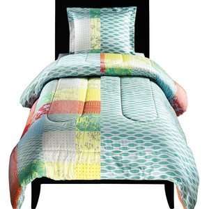   Comforter & Sham Set Colorful Multi Plaid and Blue Gray Stripe