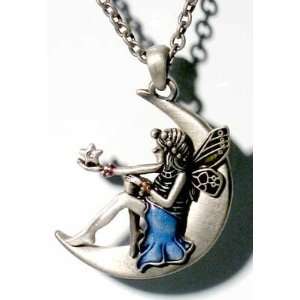  Pewter Crescent Moon Fairy Necklace 
