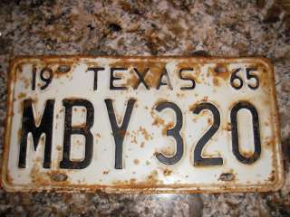 1965 TEXAS LICENSE PLATE MBY 320  