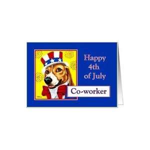  Happy Fourth of July Co worker   Uncle Sam Beagle Dog Card 