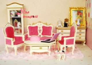   Dollhouse Miniature Living Room Victoria Couch Table Cabinet Set 6PCS