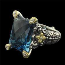 BIXBY COUTURE LONDON BLUE TOPAZ STERLING SILVER , 18KT GOLD RING SIZE 