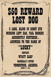   poster offering a $50 reward for a lost dog wrongly named Lucky