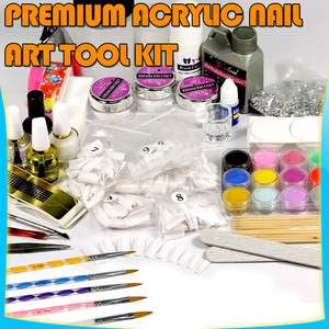 Premium Full Set Manicure Acrylic Nail Art Tips Powder Brush Glitter 