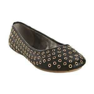 Madison Harding black leather Tina grommet flats