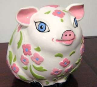 Floral Ceramic Piggy Bank pink flowers  