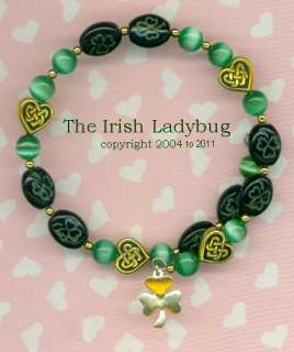   Irish SHAMROCK Celtic Knot Lucky BRACELET   Coil Cats eye  