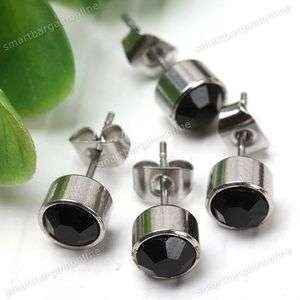 10x Black Crystal Stainless Steel Mens Jewelry Ear Stud Earring Xmas 