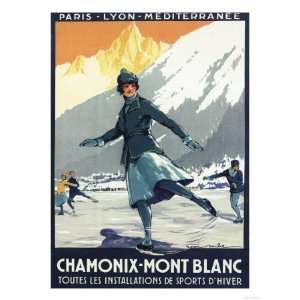  Chamonix Mont Blanc, France   Ice Skating Giclee Poster 