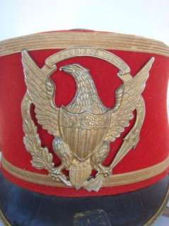   Antique Pat. 1913 Red Shako Plate Hat EF Harding Army Navy Uniforms