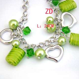 A0212 Charm glass Crystal Pearl bead Heart Bracelet New  