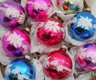   Glass Shiny Brite Christmas Ornaments Poinsettia & Holly Stencils