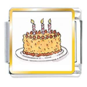  Three Candles Birthday Cake Food Italian Charms Bracelet 