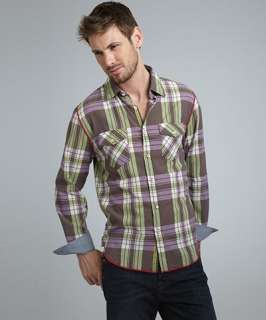 Arnold Zimberg thistle and sage plaid long sleeve shirt