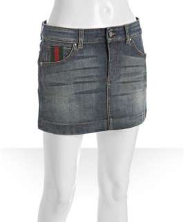Gucci blue denim web stripe mini skirt