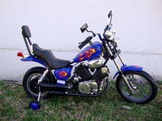 Kids Blue Harley Style Power Ride on Motorcycle wheels  