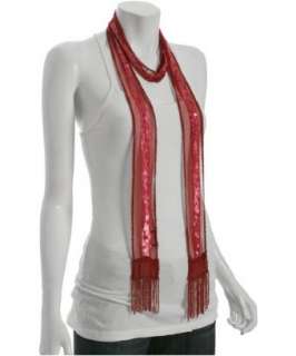 Chan Luu maroon beaded silk long skinny scarf  