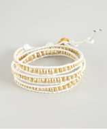 Chan Luu gold and white beaded leather wrap bracelet style# 317579202