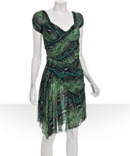 Diane Von Furstenberg green python print silk mesh Gertrude dress 
