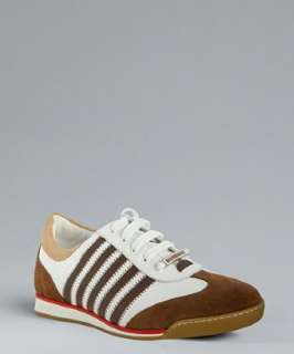 Dsquared2 coffee and white leather and suede striped sneakers 