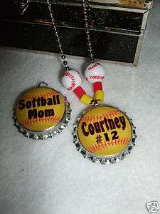 Softball Mom or Name ~ BOTTLE CAP NECKLACE~+ CUSTOM+*  