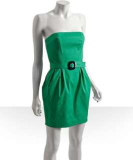 French Connection island green stretch cotton belted strapless dress 