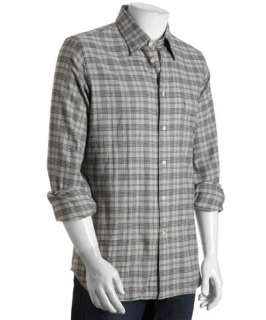 Corneliani ID grey plaid flannel long sleeve button front shirt