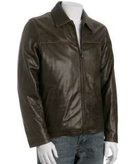 Kenneth Cole Reaction antique brown leather Luke zip jacket 
