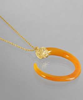 Kenneth Jay Lane orange horn pendant long necklace   