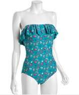 DKNY lagoon floral print ruffle one piece convertible bandeau style 