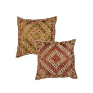  Vintage Cotton Embroidery & Mirror Work Pillow Cushion 