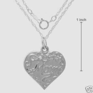  18 Solid Sterling Silver MOM Scrolled Heart Necklace 