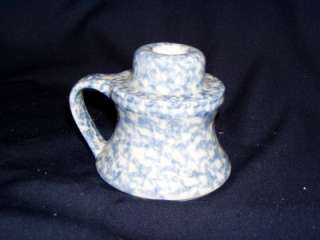 Henn Pottery BLUE SPONGEWARE CANDLESTICK HOLDER rare  