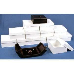  12 Ring Earring Boxes Black Leather Snap Lid Display