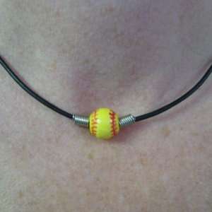  Ceramic Softball Necklace on Leather Necklace Jewelry