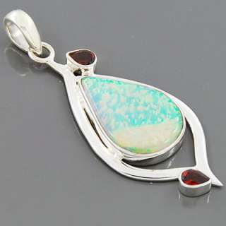Rare Australian Opal Garnet Gemstone 925 Sterling Silver Pendant 