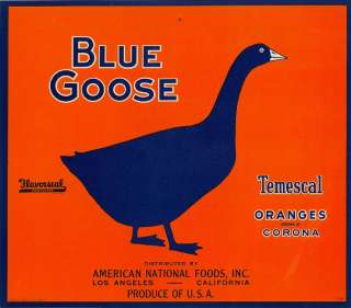 Blue Goose Temescal Orange Crate Label Los Angeles, CA  