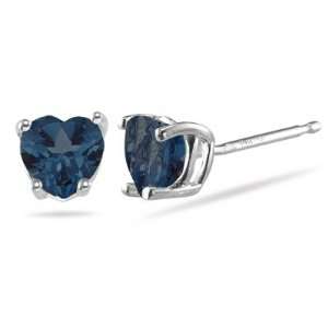  8 mm Heart Shape London Blue Topaz Stud Earrings in 14K 