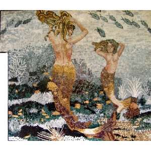   58x72 Mermaid Marble Stone Floor Tile Art Tile Wall 