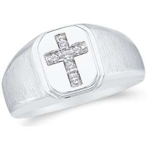  Size 4   10K White Gold Diamond Cross MENS Wedding Band OR 